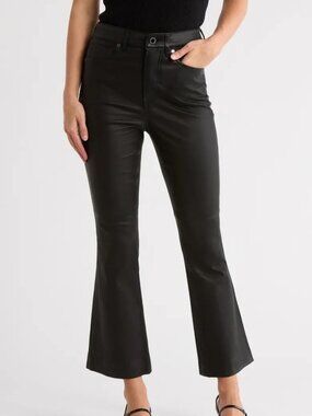 Veronica Beard Carson Ankle Flare Leather Pants in Black